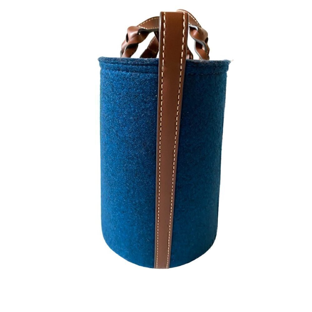 Anya Hindmarch Small Eyes Felt Tote Bag Leather Trimmed Dark Petrol Blue Brown - Picture 5 of 13